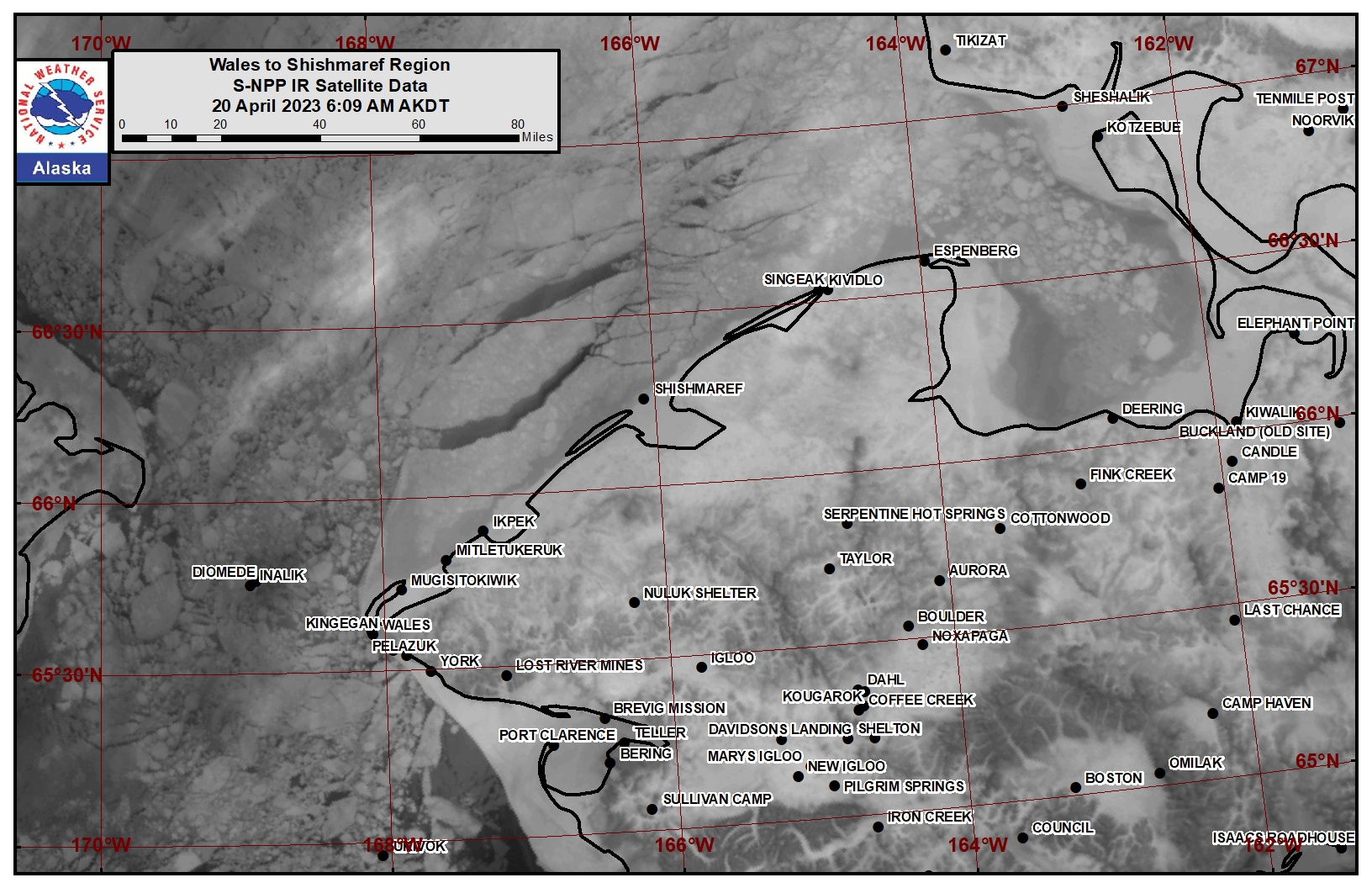 Wales to Shishmaref Area Satellite Image