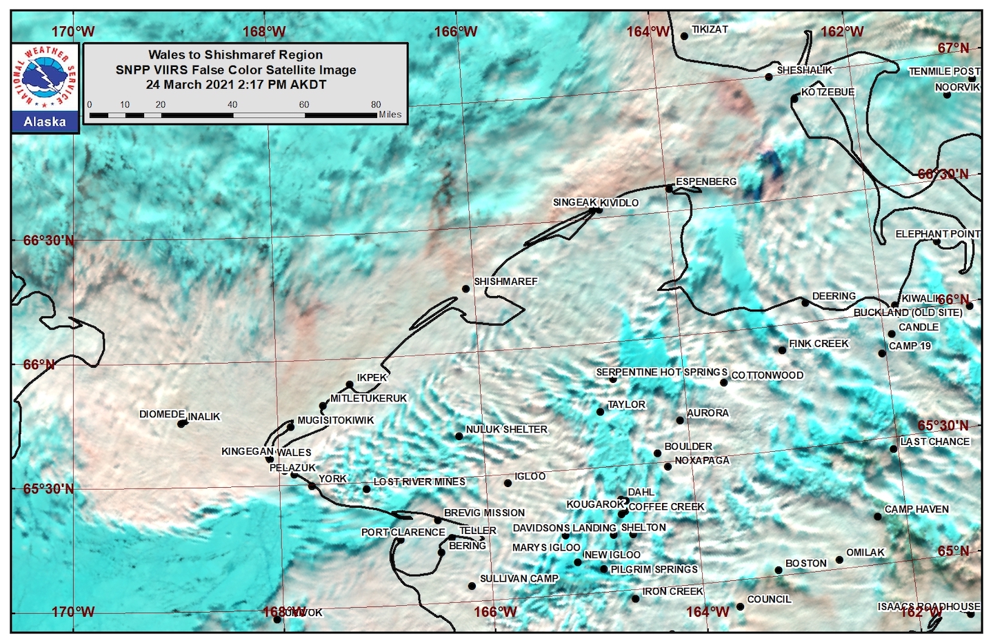 Wales to Shishmaref area satellite image