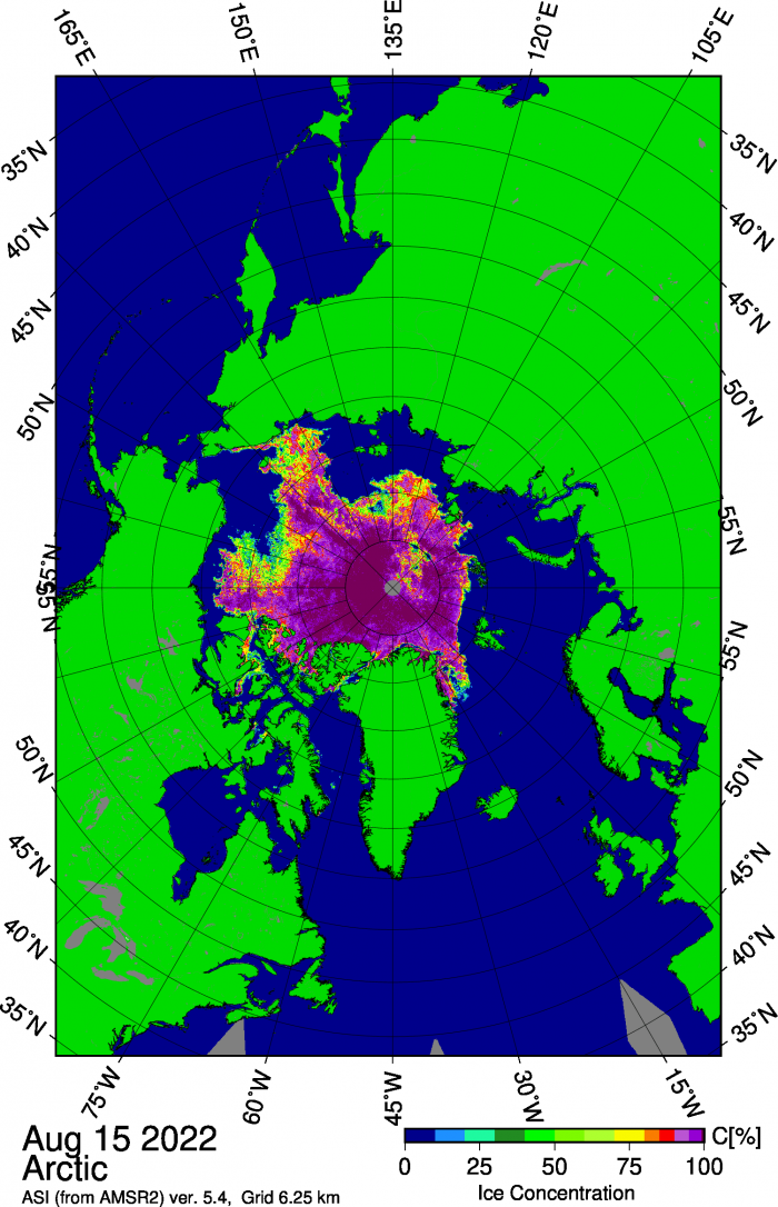 Figure 11. Sea-ice concentration for 15 August from the University of Bremen.