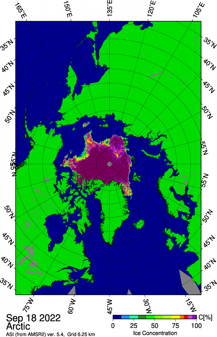Figure 11. Sea-ice concentration for 18 September 2022. From the University of Bremen.