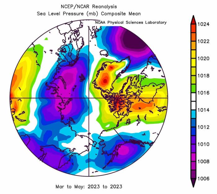 Figure 13. Sea level pressure for March to May 2023.