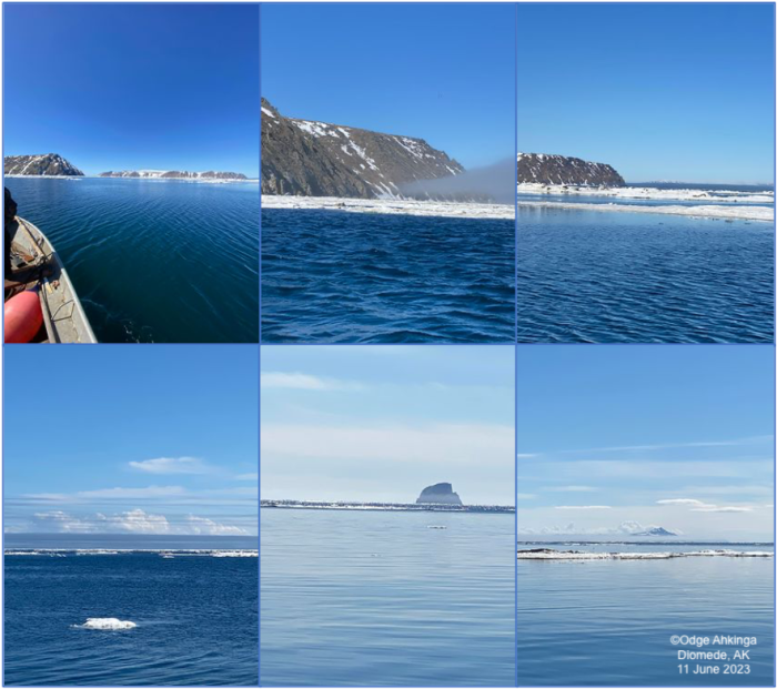 Sea ice and weather conditions near Diomede on 11 June 2023. Photos courtesy of Odge Ahkinga.