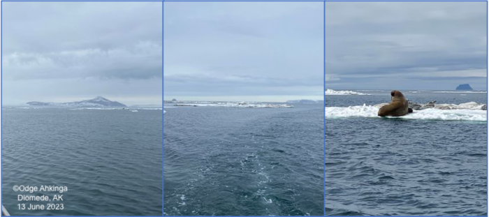 Sea ice and weather conditions near Diomede on 12 June 2023. Photos courtesy of Odge Ahkinga.