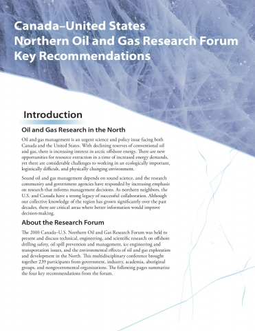 Canada–United States Northern Oil and Gas Research Forum Key Recommendations