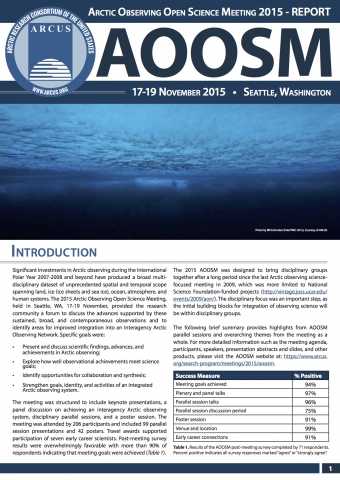 ArctIc ObservIng Open ScIence MeetIng (AOOSM) 2015 Report