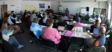 Image courtesy of Janet Warburton Scientists and educators gather in Barrow, Alaska to learn about Iñupiaq Values Framework from Director of Iñupiaq Education, Jana Harcharek, during Arctic Ocean science curriculum workshop.