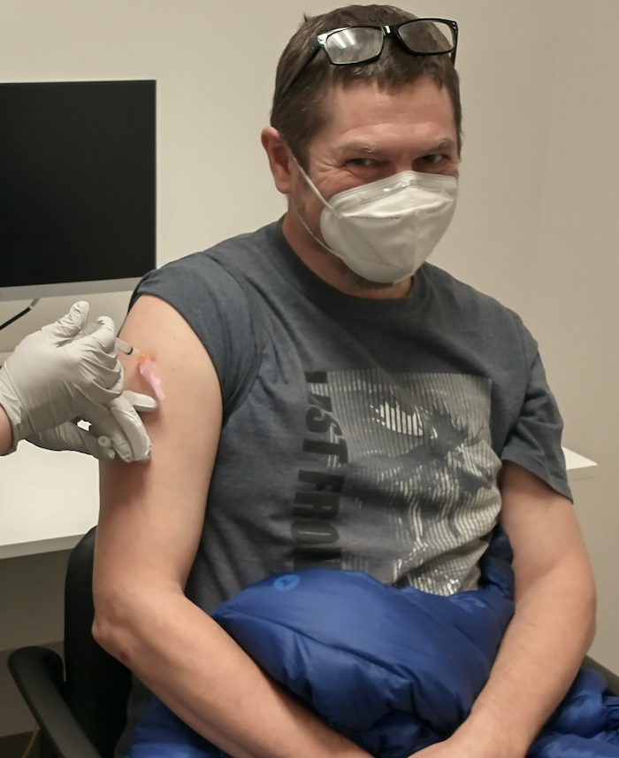 Image 5. Igor Pasternak, receiving Covid-19 vaccine in Fairbanks, Alaska, March, 2020. Photo courtesy of Sveta Yamin-Pasternak.