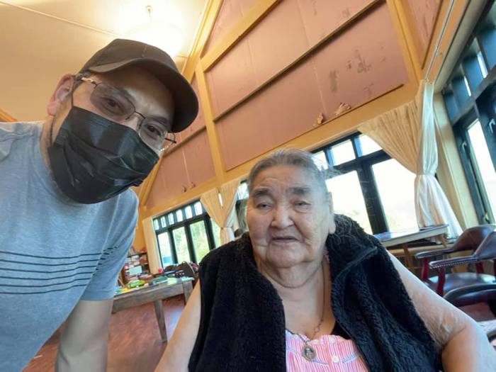 Image 6. Nolan Aloysius with his grandmother, 93-year-old Virginia Johnson, who was the first in Galena to receive Covid-19 vaccine on December 21, 2020. Photo by Nolan Aloysius, featured with permission. 