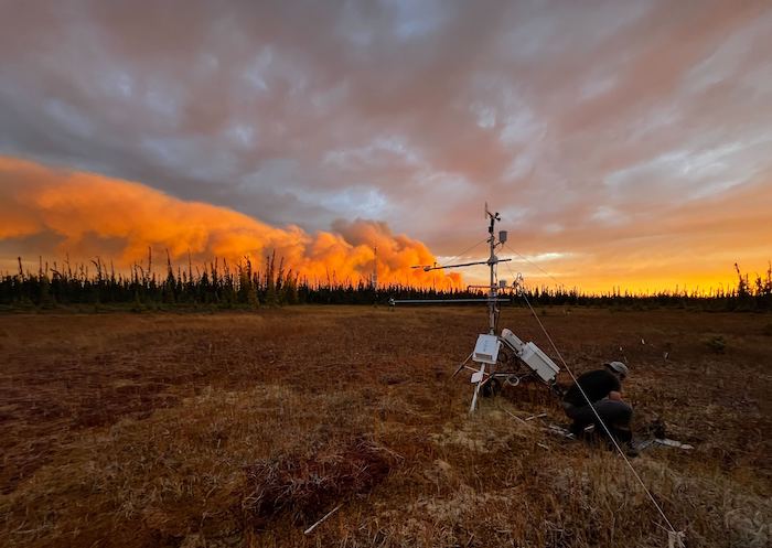 Figure 3. The project is supporting five additional existing eddy covariance sites across Canada by providing instrumentation and/or technical support to ensure these existing towers continue to collect data and to expand their measurement capacity to include both carbon dioxide and methane measurements throughout the year. Pictured above is the Scotty Creek site in the Northwest Territories, Canada that has since been damaged by wildfire. Photo courtesy of Oliver Sonnentag.