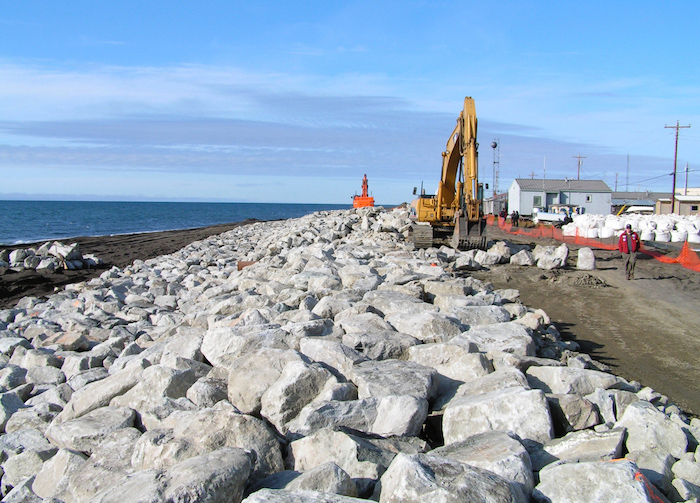 Figure 4. Rock revetment mitigates coastal erosion in Kivalina, Alaska. Image courtesy of John Farrell, USARC.