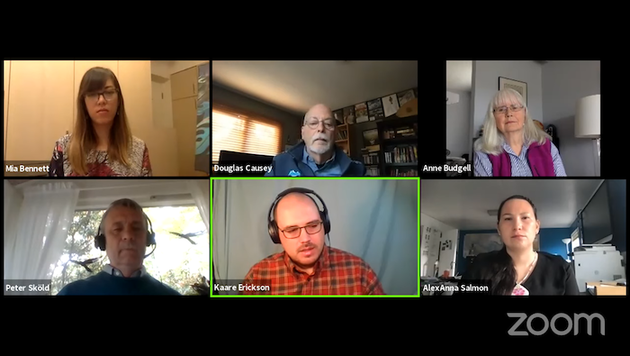 Figure 1. Screen shot of the virtual panel discussion of Arctic History of Viral Epidemics and Pandemics. Image from archived recording of Virtual Conference: COVID-19 Impacts in the Arctic, Day 2