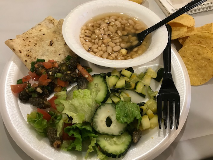 Photo 3. A delicious meal of food grown at San Xavier cooperative farm in Tucson, including tepary beans, a traditional crop. Photo courtesy of Noor Johnson.