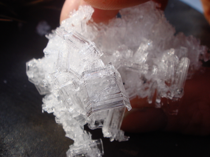 Figure 4. The sort of snow crystals the student might be seeing could look like this depth hoar prism. Photo courtesy of J. Holmgren.