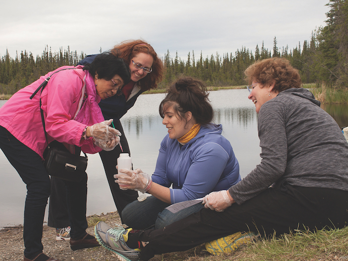 Alaska ACE education Lead Elena Sparrow (left) instructs teachers in the GLOBE program, June 2015. Photo courtesy of Tom Moran/Alaska EPSCoR.